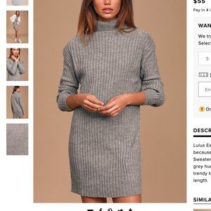 NWT Lulus Bundled Up Babe Heather Grey Ribbed Turtleneck Sweater Dress (sz M)